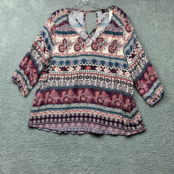 RENEE C Womens Blouse Size XL Stitch Fix Boho 3/4 Sleeve Keyhole Crossfront NWT - Picture 4 of 14